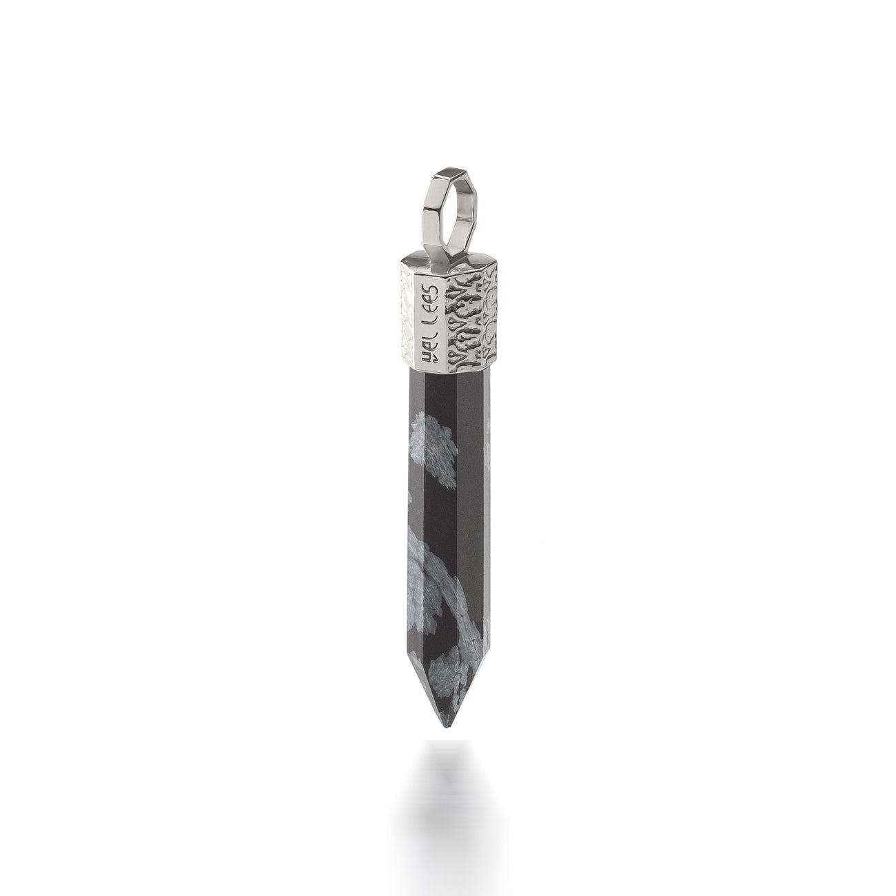 Collier 44 cm avec Obsidienne des Neiges – Argent 925 plaqué platine