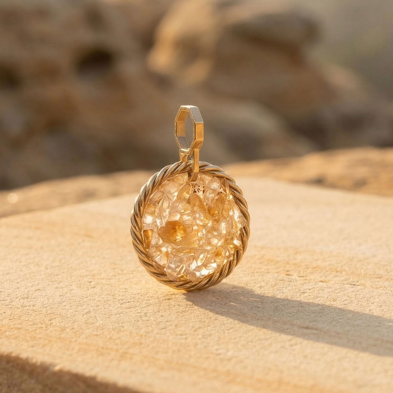 Miedziany Amulet Tensorowy z Cytrynem – Pozłacany