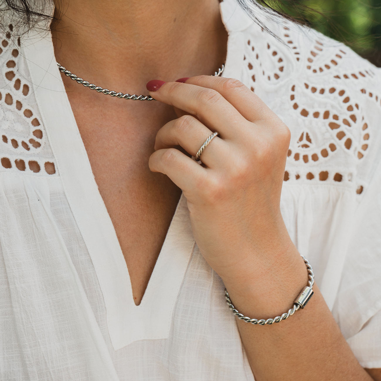 Bracelet tensoriel en cuivre couleur argent - <tc>coudée</tc> Royal (144 MHz)