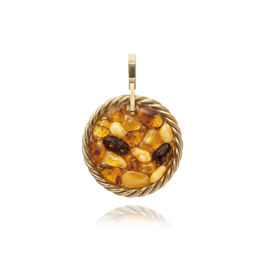 Miedziany amulet tensorowy z bursztynem – pokryty złotem