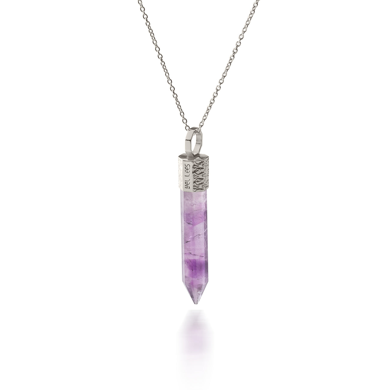 Naszyjnik 44 cm z Ametystem – Srebro 925 pokryte platyną
