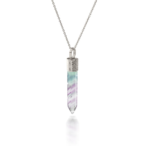 Naszyjnik 44 cm z Fluorytem – Srebro 925 pokryte platyną