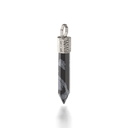 Collier 44 cm avec Obsidienne des Neiges – Argent 925 plaqué platine