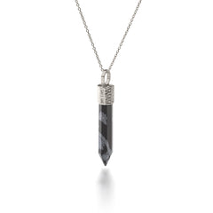 Collier 44 cm avec Obsidienne des Neiges – Argent 925 plaqué platine
