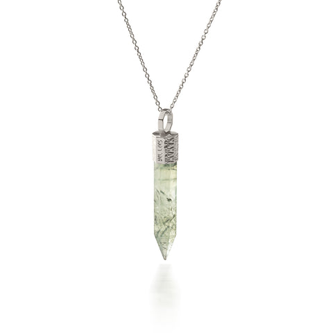 Naszyjnik 44 cm z Prehnitem – Srebro 925 pokryte platyną