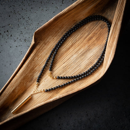 Collier de respiration avec tourmaline mate 6 mm, argent 925 plaqué platine