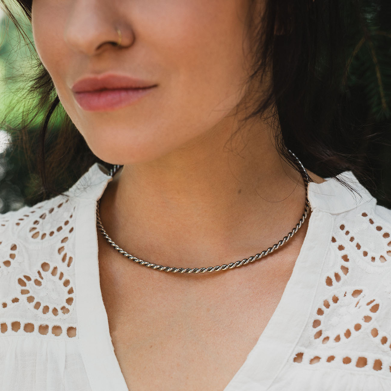 Collier tensor en cuivre couleur argent - <tc>coudée</tc> Perdu (177 MHz)