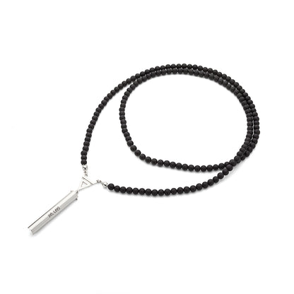Collier de respiration avec tourmaline mate 6 mm, argent 925 plaqué platine