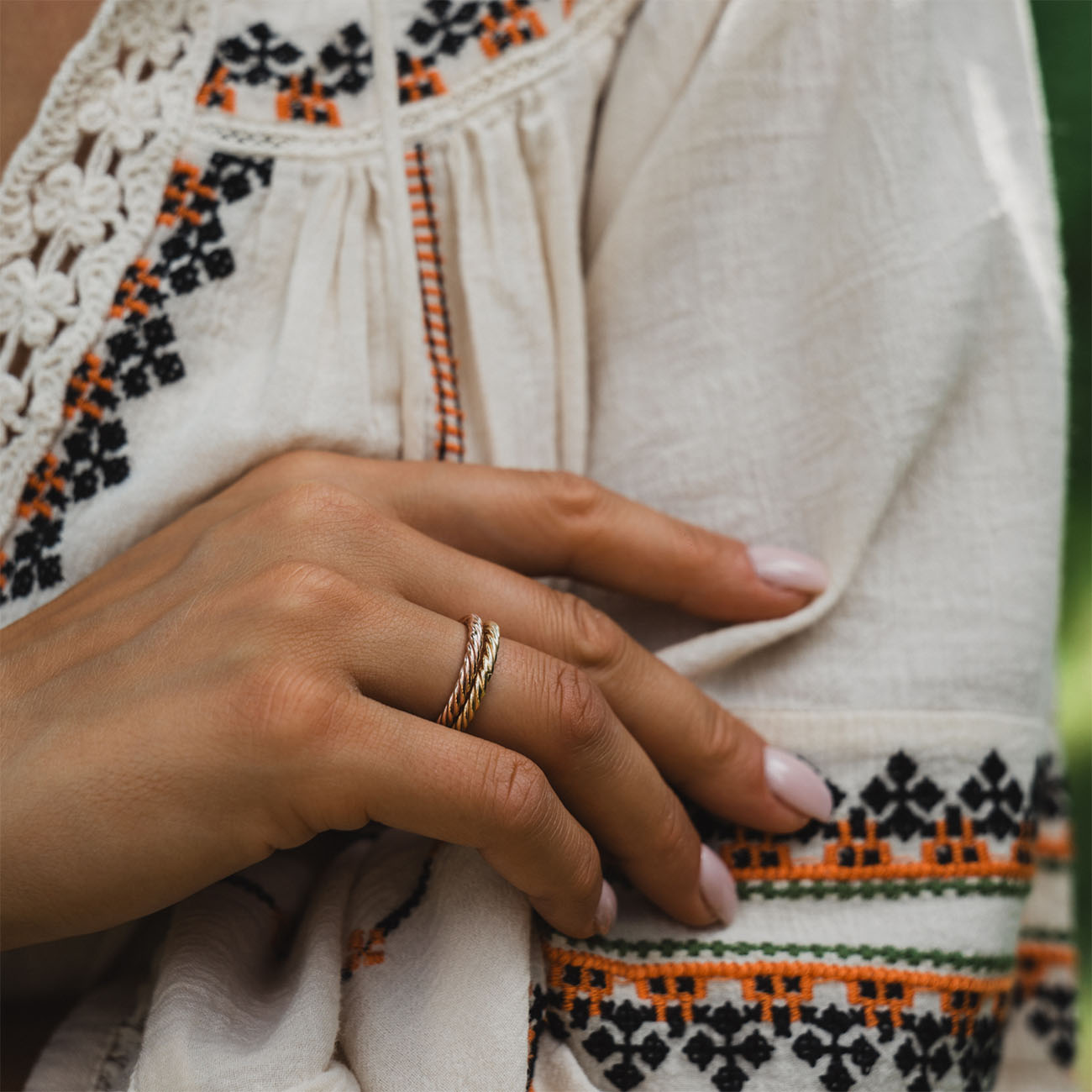 Bague tensorielle en cuivre couleur or - Amulette de protection