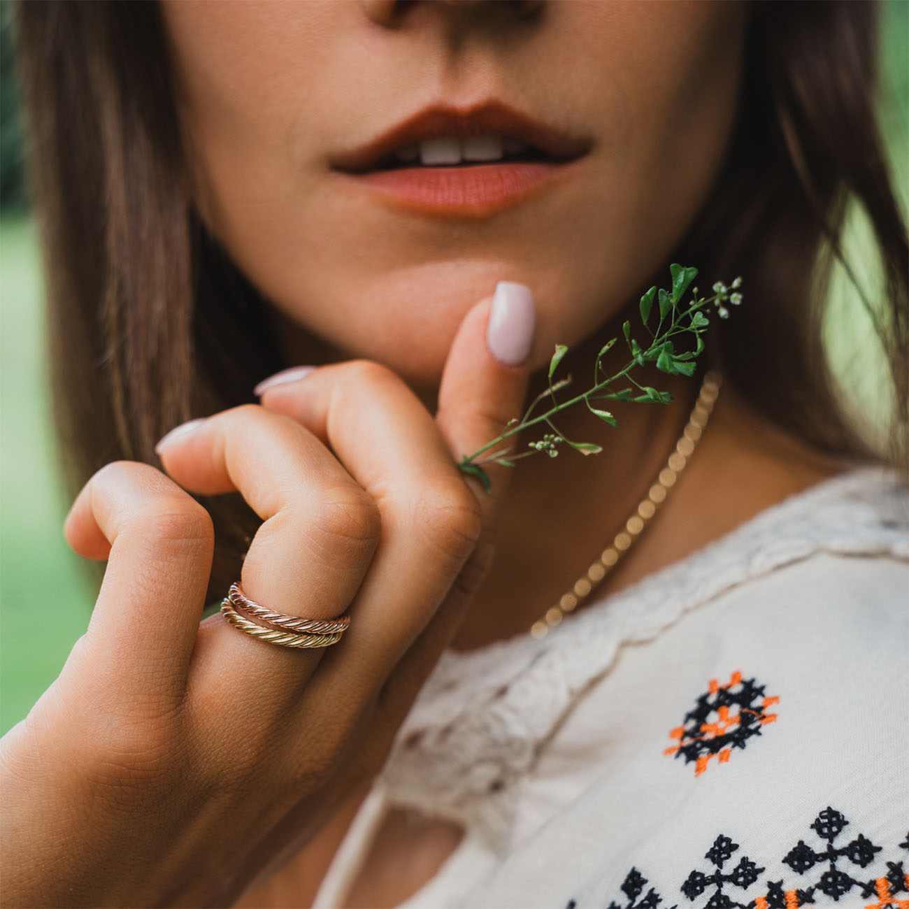 Bague tensorielle en cuivre couleur or rose - Amulette de protection