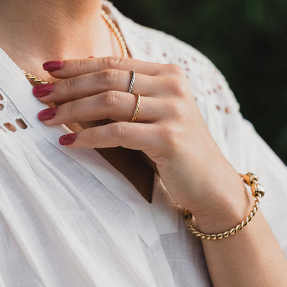 Bague tensorielle en cuivre couleur or - Amulette de protection