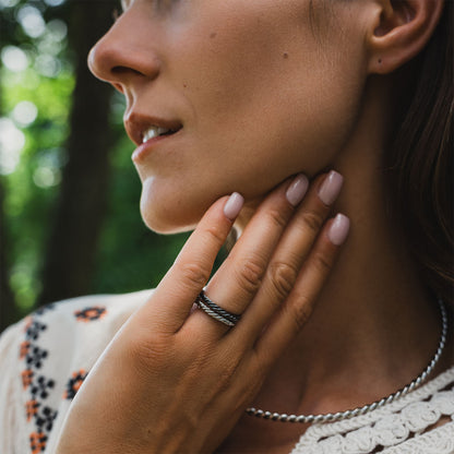 Bague tensorielle en cuivre couleur argent - Amulette de protection