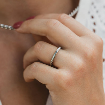 Bague tensorielle en cuivre couleur argent - Amulette de protection