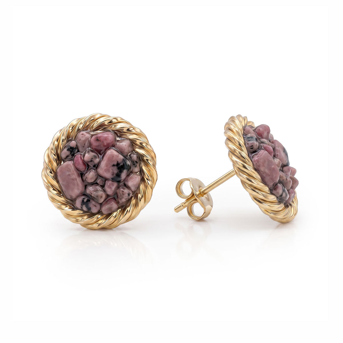 Srebrne kolczyki z Rodonitem pozłacane - Kubit Zaginiony (177 MHz)